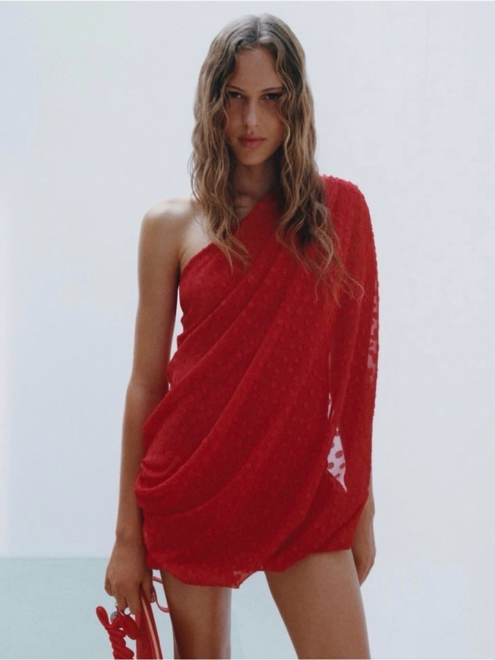 H&M x Stella McCartney 
Red One-Shoulder Draped Mini Dress